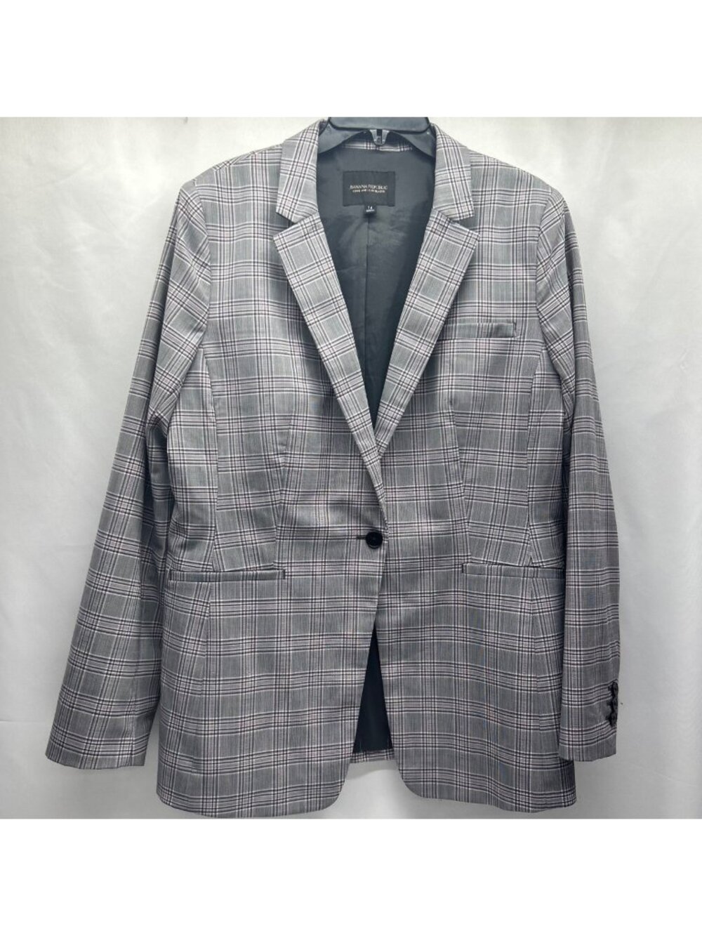 Banana Republic Long & Lean Gray Plaid Blazer Size 14 Womens Classic Tailored Ja